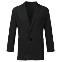 Blazer Delgado de Algodón y Lino para Hombres Color Sólido, Manga Larga, Bolsillos, Ligero para el Verano, Chaqueta Casual de Negocios - details 20