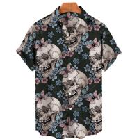 Diseño de moda de playa hawaiana, camisa con estampado de calavera 3D, ropa de calle informal retro, top de manga corta unisex de verano para hombre - details 4