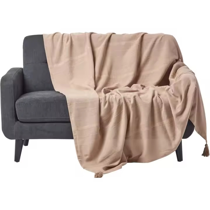 HOMESCAPES Manta o Cubre sofá Beige - 225 x 255 cm – Colección Rajput 100% Algodón - 1