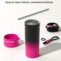 Botella de agua aislada de 500ml, gran capacidad, mantiene el frío y el calor, frasco de preservación de hielo para coche con pajita, termo de vacío a prueba de fugas - details 4