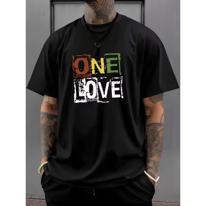 Camiseta casual de verano con cuello redondo y manga corta para hombre con estampado de letras - 1