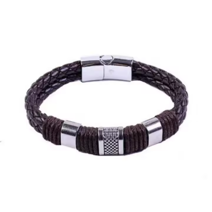 Pulsera de cuero tejido con cuentas estilo punk hip-hop para hombres - 1