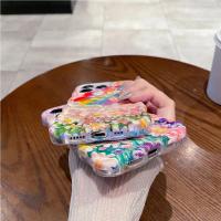 Funda de iPhone 15 Pro Max Pintura al Óleo de Luz Azul Arco Iris Flor Mariposa - details 47