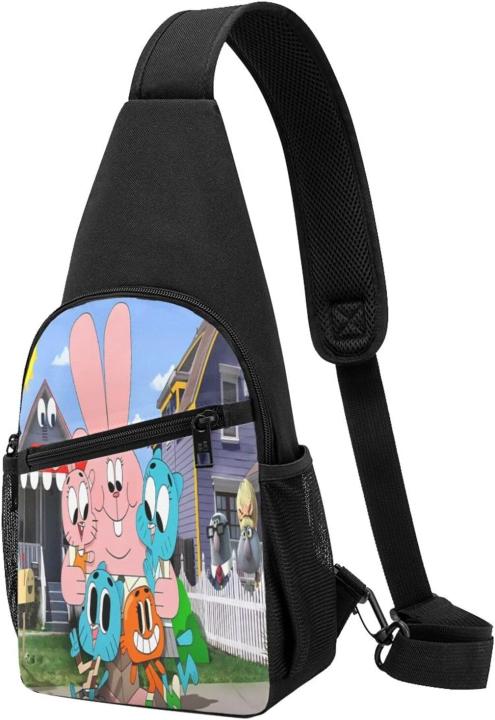 LINDO nuevo bolso de pecho bolso cruzado bolso de hombro cartera viaje senderismo bolso correa de hombro ajustable unisex 15,25 x 3,25 x 7,5 pulgadas Amazing Anime World The Amazing World of Gumball