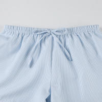 Pantalones cortos básicos cómodos e informales sueltos con botones de cintura elástica tejidos a rayas de verano para mujer - details 37