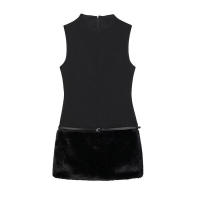 Vestidos de verano para mujer, estilo decorativo con cinturón, sin mangas, cuello redondo, color negro - details 1