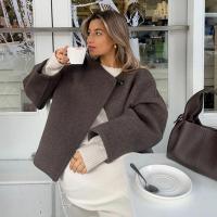 Elegante Abrigo de Lana Sólida para Mujer Cuello Redondo, Manga Larga, Ajuste Suelto, Moda de Ciudad Urbana de Otoño 2024 - details 16