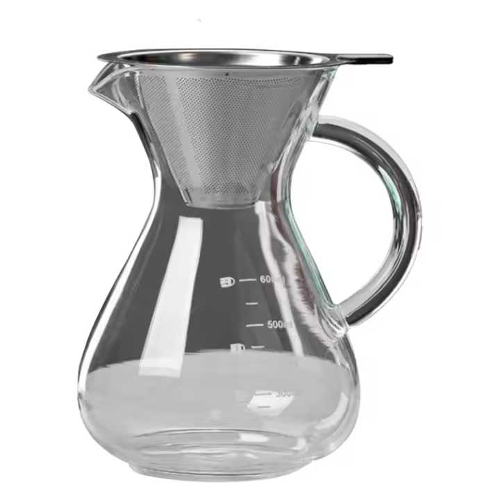 Cafetera de vidrio con filtro, resistente a altas temperaturas, Espresso, servidor de café de Escala graduada, 600ml - 1