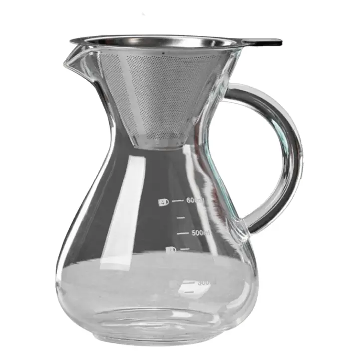 Cafetera de vidrio con filtro, resistente a altas temperaturas, Espresso, servidor de café de Escala graduada, 600ml - 1