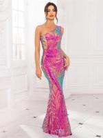 Lentejuelas largas con hombro rosa lavanda, vestido de fiesta de noche sin mangas para mujer - details 12