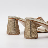 Tacones de aguja de moda para exteriores, versátiles y cómodos, tacones gruesos de color sólido con pedrería. - details 18