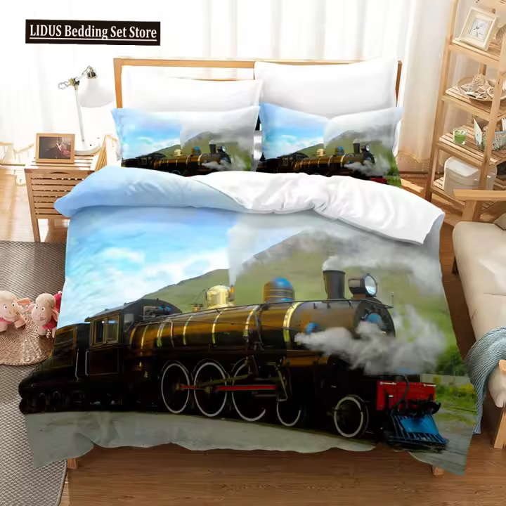Juego de Fundas de Almohada de Motor de Vapor Vintage Tren de Locomotora de Humo Negro - 1