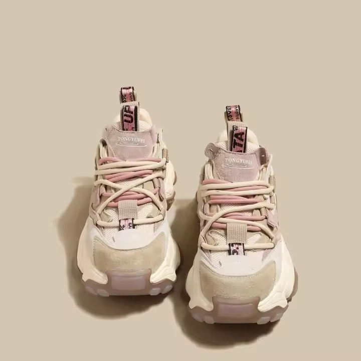 Zapatos deportivos de suela gruesa informales transpirables de cuero genuino para mujer que mejoran la altura - 1