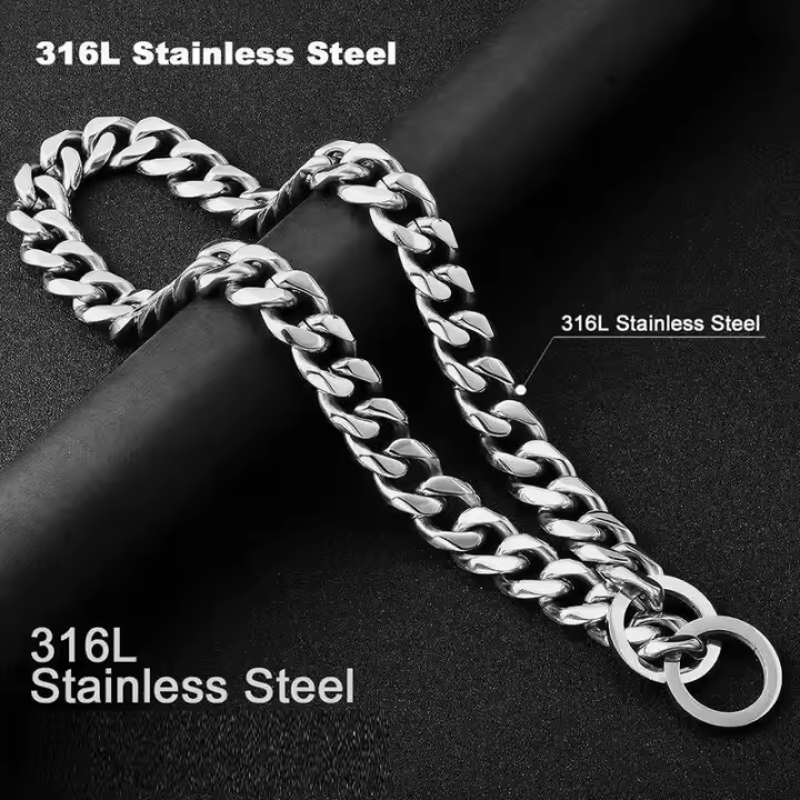Collar para perro, eslabón cubano de 15 mm de ancho, plateado para perros, cadena antideslizante de entrenamiento para mascotas de metal de acero inoxidable suave y fuerte - 1