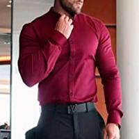 Camisa casual deportiva de manga larga para hombre, color sólido, delgada, ligeramente elástica, con botones - details 6