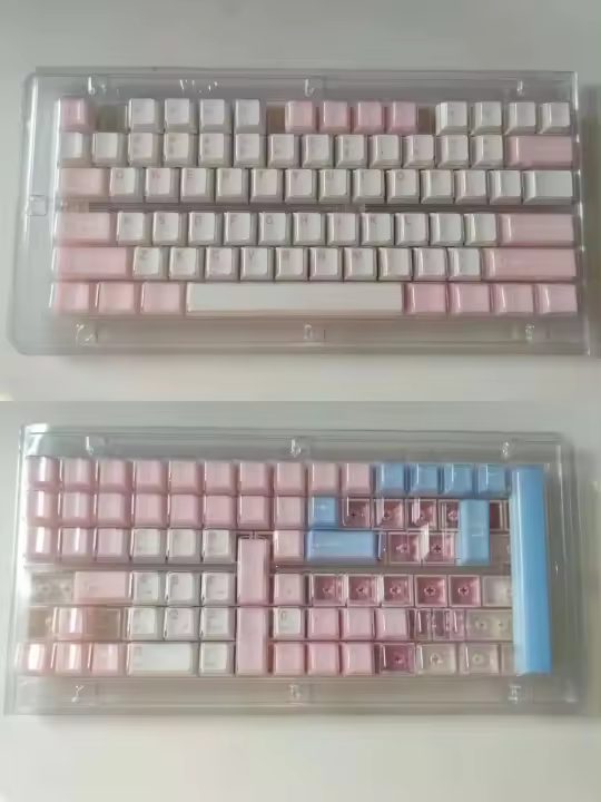 Conjunto temático translúcido, azul y rosa, PBT Abs, contorno de cereza, 129 teclas, teclas personalizadas para accesorios de teclado NICL - 1