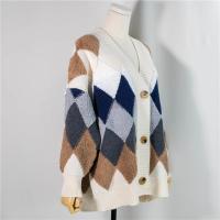 Cárdigans elegantes a cuadros para mujer, suéteres de gran tamaño con botones y manga abombada, Tops para invierno y primavera 2024 - details 13