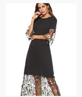 Vestido de Moda de Verano 2025 para Mujer con Bordado de Encaje Negro Largo con Mangas de Cuerno y Falda de Ondas Grande - details 0
