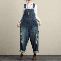 Pantalones vaqueros holgados para mujer, peto con diseño de agujeros rasgados, informales, Vintage, clásicos, Otoño, 2023 - details 5