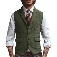 Chaleco de hombre, chaleco de negocios en espiga marrón, chaqueta informal ajustada para boda, novio, banquete, chaleco. - details 0