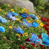 Mariposa de simulación multicolor con varillas para decoración de jardín, mariposas de doble capa vívidas, flores, bricolaje, 10 piezas, 8cm - details 3