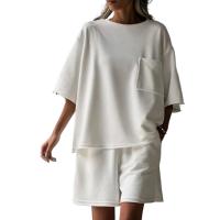 Conjunto de Dos Piezas para Mujer Camiseta Holgada de Manga Corta con Cuello Redondo, Pantalones Cortos de Pierna Ancha, Traje de Dos Piezas de Gran Tamaño - details 0
