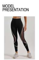 Pantalones de malla con cierre de color para mujer, pantalones deportivos altos con cintura elástica para gimnasio, yoga y levantamiento de cadera - details 3