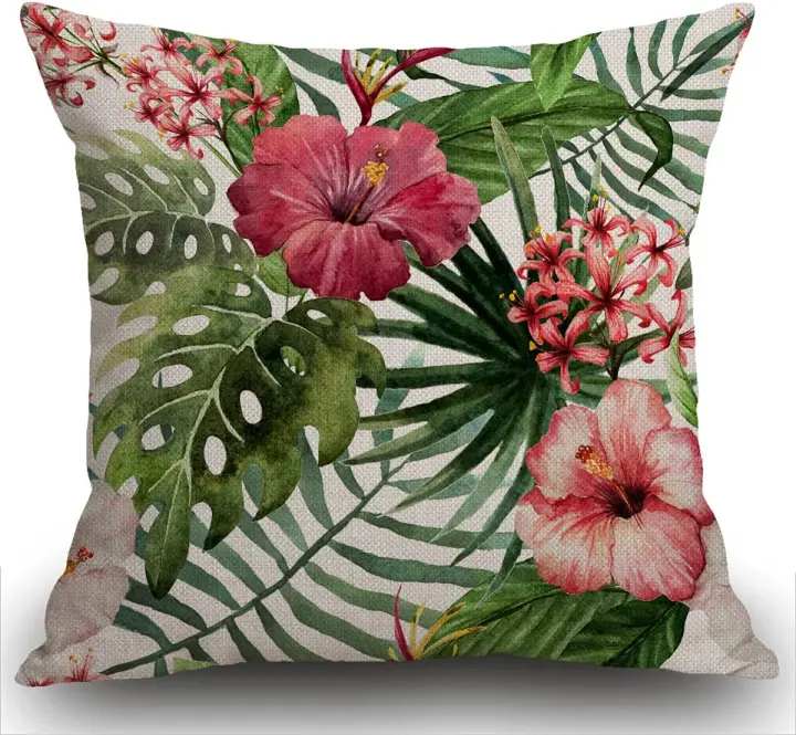 Funda de Cojín de Acuarela Floral Tropical 18 x 18 pulgadas Ideal para Sofá, Sala de Estar, Cama - 1