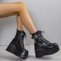 Dropshipping logo estilo gótico tacones súper altos tobillo zapatos de mujer botas con cordones - details 4