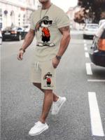 Traje de moda de verano para hombre, conjunto de pantalones cortos de playa informales, camiseta de manga corta a rayas con estampado 3D, trajes de 2 piezas con cuello redondo, ropa para hombre - details 3