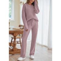 Conjuntos cálidos de dos piezas para mujer, tops casuales de moda con cuello redondo y pantalones de cintura elástica para mujer - details 1