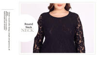Vestido de encaje Floral de manga larga para mujer, talla grande, negro, adecuado para banquetes, clubes, vacaciones de ocio y uso diario - details 7
