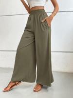 Pantalones de pierna ancha de tiro medio lisos a la moda para mujer, pantalones sueltos de verano para mujer, nuevos en pantalones cómodos - details 28