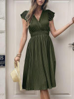 Vestido plisado de verano para mujer, manga corta, color sólido - details 7