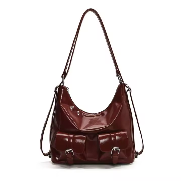Mochilas con múltiples bolsillos de Color sólido, bolso de hombro estilo Y2K, bolso cruzado de cuero PU, bolso de mano, mochila para mujer al aire libre - 1
