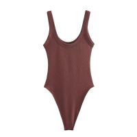 Vestido de una pieza casual ajustado de color sólido con cuello halter para mujer, verano 2025 - details 9