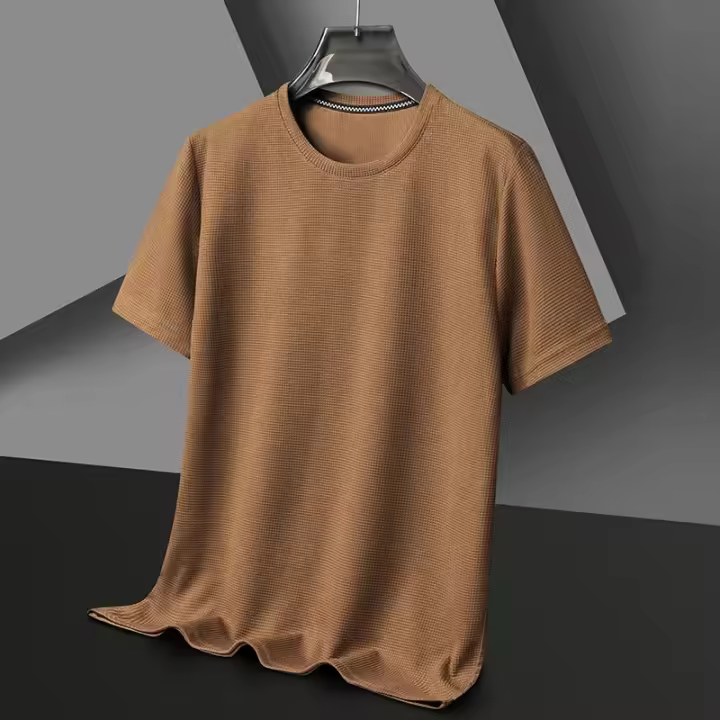 Polo de manga corta para hombre, camiseta de manga corta de algodón con cuello redondo y empalme a la moda de Polot liso con gofres, para uso diario - 1