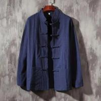 XXXXXL-Blusa holgada de algodón y lino para hombre, camisa de manga larga sin cuello, con botones de rana, talla grande, M-5XL de gran tamaño - details 1
