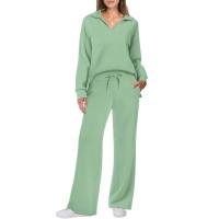 Autumn and Winter Fashionable Casual Sports Suit Long Sleeved V-neck Sweatshirt Wide Leg Pants Two-piece Set for Women - details 4