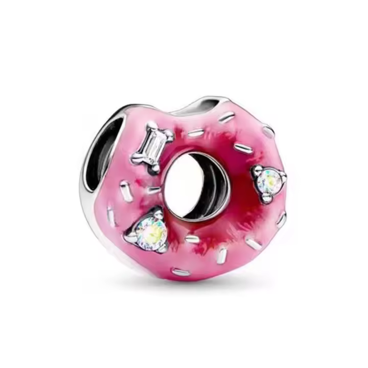 Colgante de Pulsera de Plata Esterlina 925 Dulce Donut Joyería de Piedras Preciosas - 1