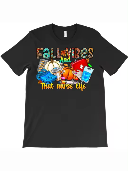 Camiseta Fall Vibes And That Nurse Life, regalo para papá, manga corta con cuello redondo suave y cómoda - 1
