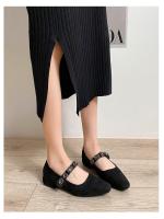 Zapatos Mary Jane de estilo coreano con estampado de leopardo y cabeza cuadrada pequeña, estilo coreano, con tiras de diamantes y boca baja, para mujer, nuevo estilo 2025 - details 0