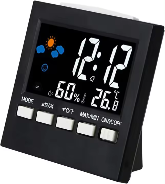 Bonito y pequeño reloj despertador Digital, relojes de mesita de noche, tiempo, temperatura, humedad, 12/24H, para el hogar, dormitorio, oficina - 1