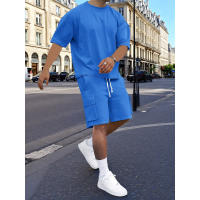 Conjunto Deportivo Casual para Hombres Camiseta de Poliéster con Estilo de Pelua y Shorts con Cinturón Perfecto para el Verano, Lavable en Máquina - details 3
