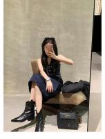 Botas vaqueras retro elegantes con punta en V, tacón grueso arrugado y estilo occidental. - details 6