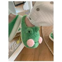 Divertidas zapatillas de algodón con forma de rana para parejas, pantuflas de casa de felpa cálidas antideslizantes para estudiantes de invierno, para hombres y mujeres - details 8