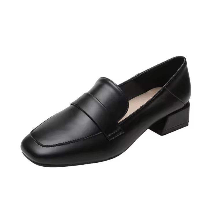 Mocasines de aumento de altura con puntera cuadrada, boca poco profunda, tacón grueso, suela suave, interior para mujer - 1