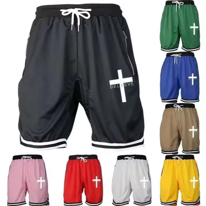 Pantalones de Baloncesto Cruzado para Hombres Línea de Malla de Secado Rápido Cintura Elástica - 1