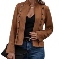 Abrigos de tela de gamuza para mujer, cárdigan informal con cuello levantado - details 1