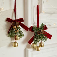 Colgantes de decoración navideña, lazos de terciopelo de campana pequeña, suministros de decoración de escena de cono de pino de árbol de Navidad - details 0